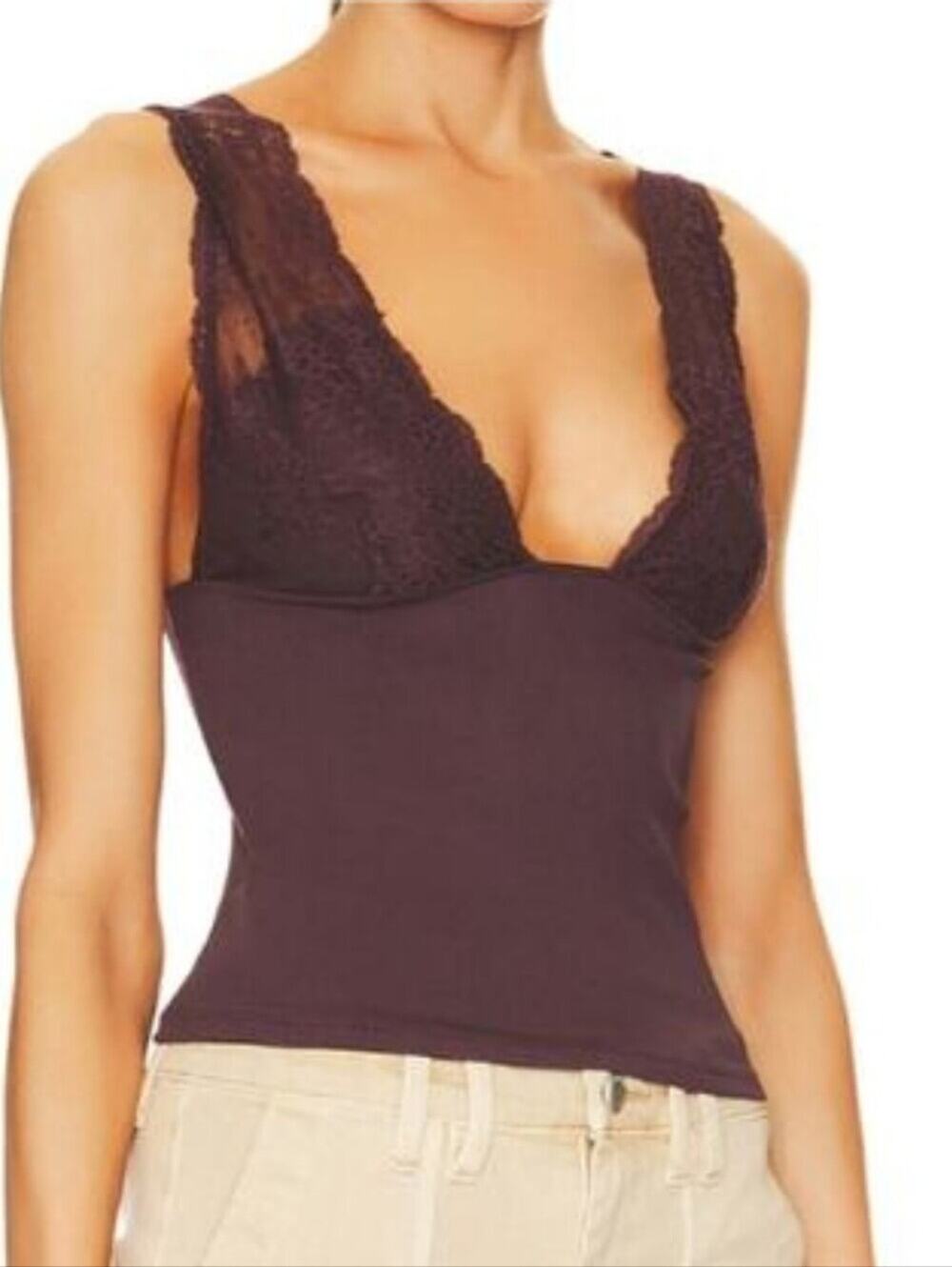 Intimately Free People NWT Power Play Lacey Cami Bittersweet Cocoa Top M $58MSRP